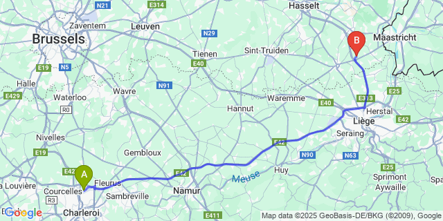 Map: Charleroi Airport Brussels South (CRL) to Genoelselderen