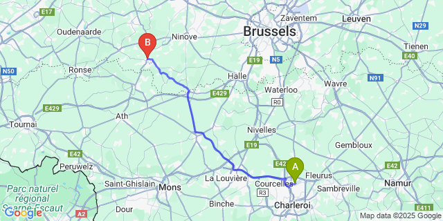 Map: Charleroi Airport Brussels South (CRL) to Geraardsbergen