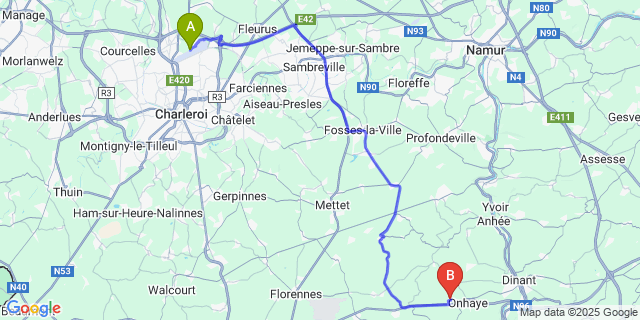 Map: Charleroi Airport Brussels South (CRL) to Gerin