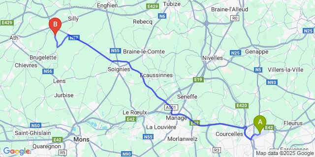 Map: Charleroi Airport Brussels South (CRL) to Gibecq