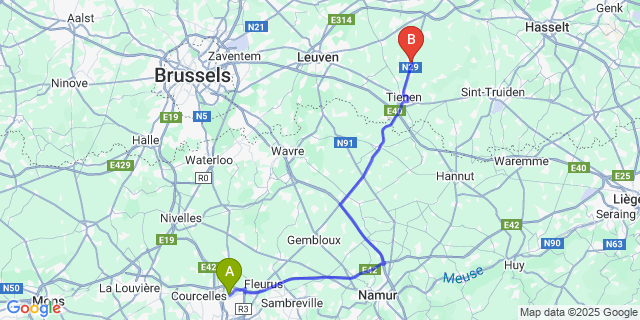 Map: Charleroi Airport Brussels South (CRL) to Glabbeek-Zuurbemde