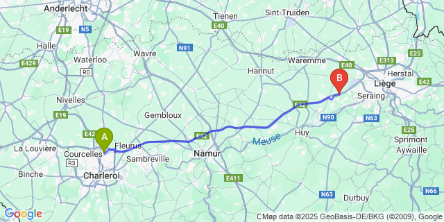 Map: Charleroi Airport Brussels South (CRL) to Gleixhe