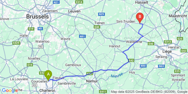 Map: Charleroi Airport Brussels South (CRL) to Gottem