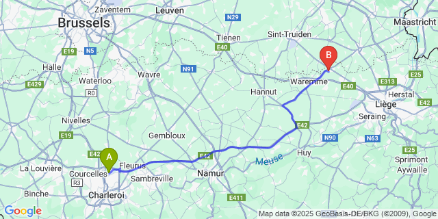 Map: Charleroi Airport Brussels South (CRL) to Grandville