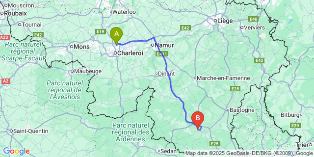 Map: Charleroi Airport Brussels South (CRL) to Grandvoir