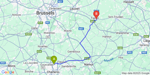 Map: Charleroi Airport Brussels South (CRL) to Grimde