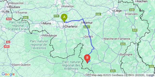 Map: Charleroi Airport Brussels South (CRL) to Gros-Fays