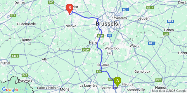 Map: Charleroi Airport Brussels South (CRL) to Haaltert