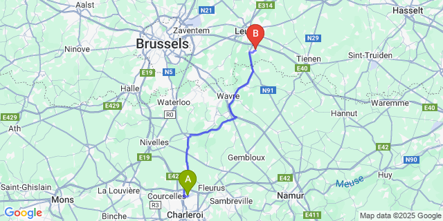 Map: Charleroi Airport Brussels South (CRL) to Haasrode
