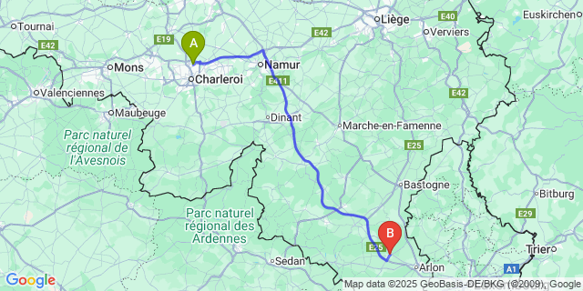 Map: Charleroi Airport Brussels South (CRL) to Habay