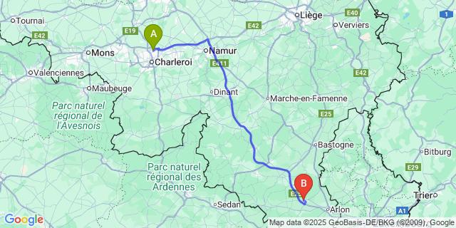 Map: Charleroi Airport Brussels South (CRL) to Habay-la-Vieille