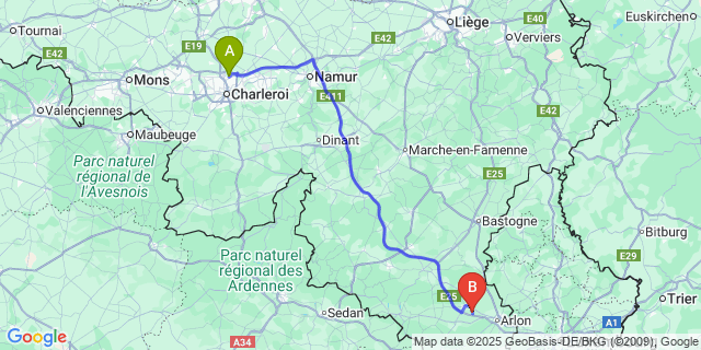 Map: Charleroi Airport Brussels South (CRL) to Hachy