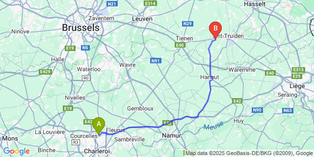 Map: Charleroi Airport Brussels South (CRL) to Halle-Booienhoven