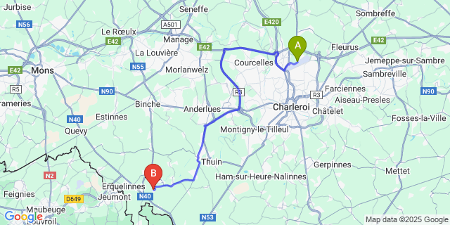 Map: Charleroi Airport Brussels South (CRL) to Hantes-Wihéries