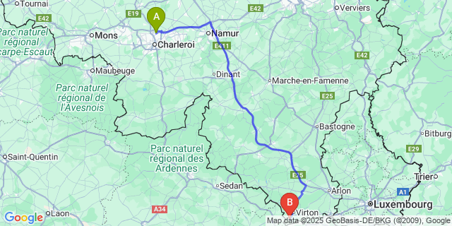 Map: Charleroi Airport Brussels South (CRL) to Harnoncourt