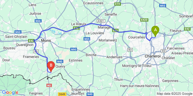 Map: Charleroi Airport Brussels South (CRL) to Havay