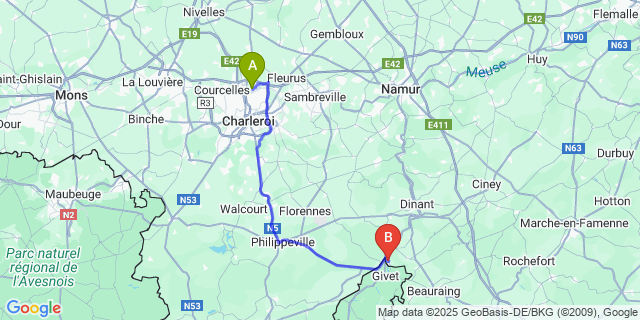 Map: Charleroi Airport Brussels South (CRL) to Heer