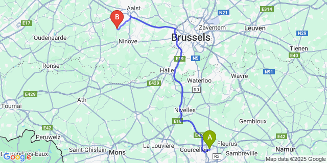 Map: Charleroi Airport Brussels South (CRL) to Heldergem