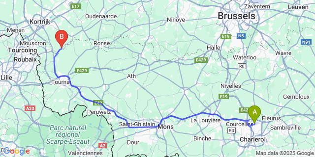 Map: Charleroi Airport Brussels South (CRL) to Helkijn