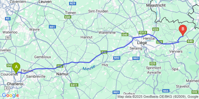 Map: Charleroi Airport Brussels South (CRL) to Henri-Chapelle