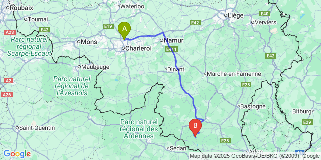 Map: Charleroi Airport Brussels South (CRL) to Herbeumont