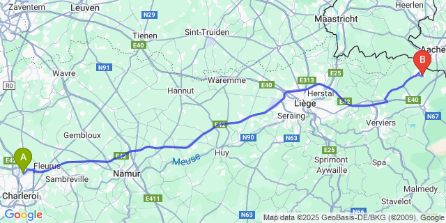 Map: Charleroi Airport Brussels South (CRL) to Hergenrath