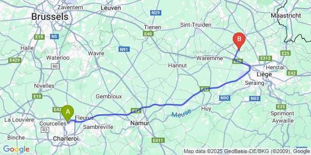 Map: Charleroi Airport Brussels South (CRL) to Herstappe