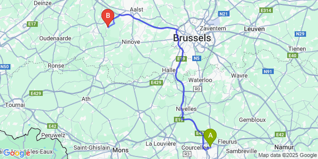Map: Charleroi Airport Brussels South (CRL) to Herzele
