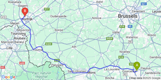 Map: Charleroi Airport Brussels South (CRL) to Heule