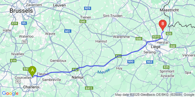 Map: Charleroi Airport Brussels South (CRL) to Heure-Le-Romain