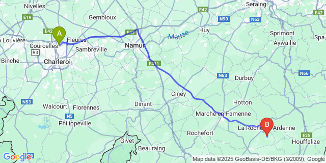 Map: Charleroi Airport Brussels South (CRL) to Hives