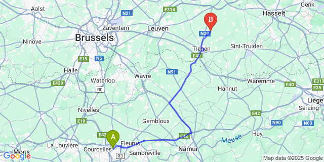 Map: Charleroi Airport Brussels South (CRL) to Hoeleden