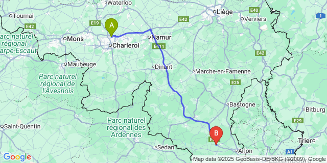 Map: Charleroi Airport Brussels South (CRL) to Houdemont