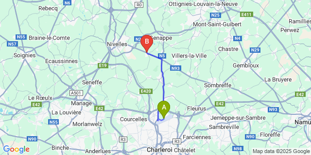 Map: Charleroi Airport Brussels South (CRL) to Houtain-le-Val