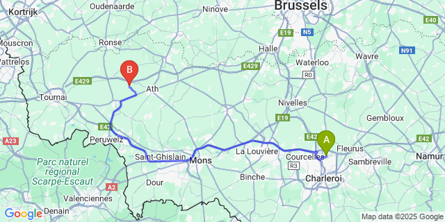 Map: Charleroi Airport Brussels South (CRL) to Houtaing