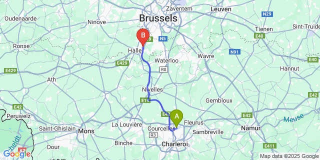Map: Charleroi Airport Brussels South (CRL) to Huizingen