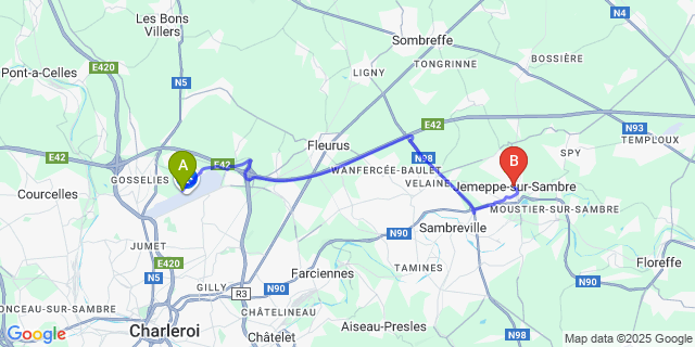 Map: Charleroi Airport Brussels South (CRL) to Jemeppe (-Sur-Sambre)