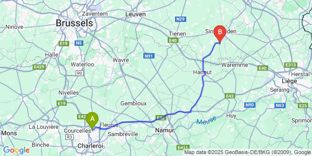 Map: Charleroi Airport Brussels South (CRL) to Kerkom