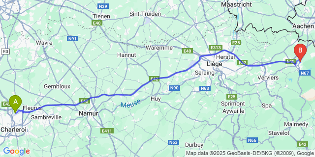 Map: Charleroi Airport Brussels South (CRL) to Ketten