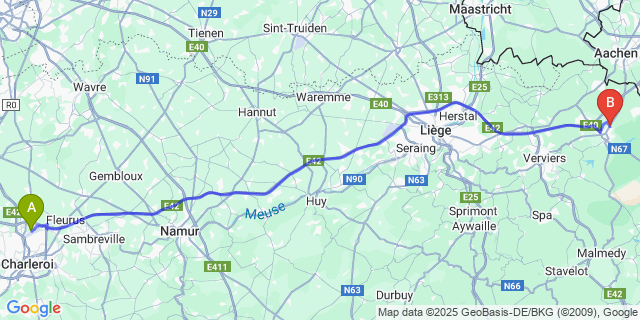 Map: Charleroi Airport Brussels South (CRL) to Kettenis