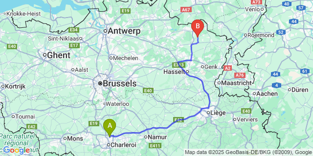 Map: Charleroi Airport Brussels South (CRL) to Kleine-Brogel