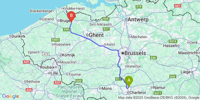 Map: Charleroi Airport Brussels South (CRL) to Kleit