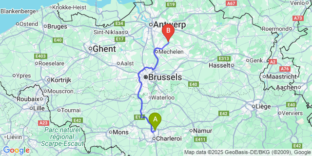 Map: Charleroi Airport Brussels South (CRL) to Koningshooikt