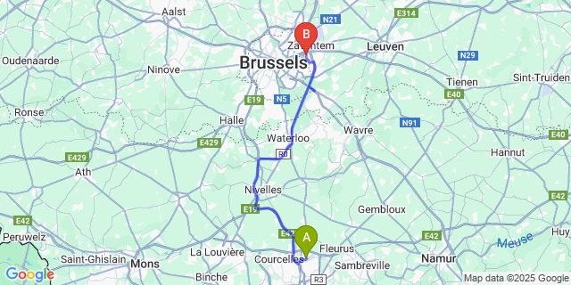 Map: Charleroi Airport Brussels South (CRL) to Kraainem