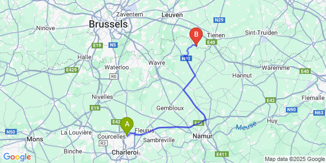 Map: Charleroi Airport Brussels South (CRL) to LEcluse