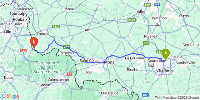 Map: Charleroi Airport Brussels South (CRL) to La Glanerie