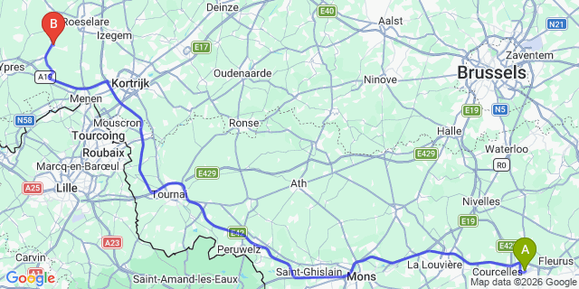 Map: Charleroi Airport Brussels South (CRL) to Lambersart
