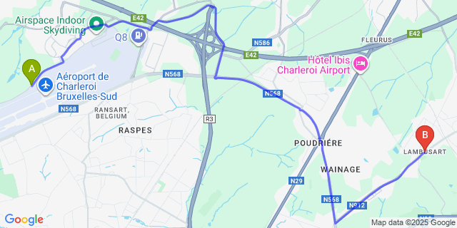 Map: Charleroi Airport Brussels South (CRL) to Lambusart