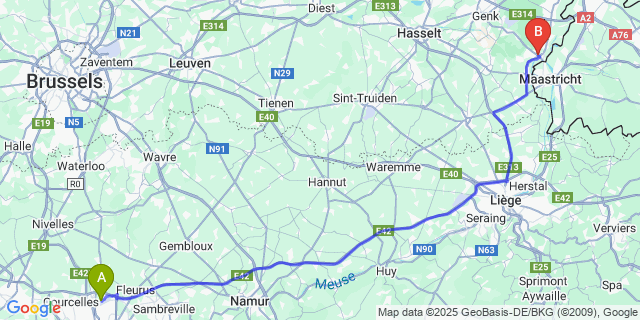 Map: Charleroi Airport Brussels South (CRL) to Lanaken