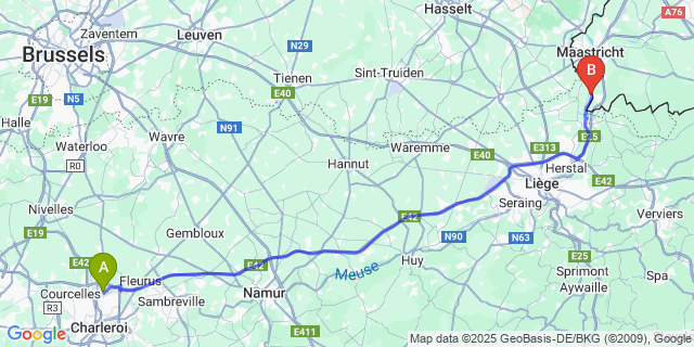 Map: Charleroi Airport Brussels South (CRL) to Lanaye
